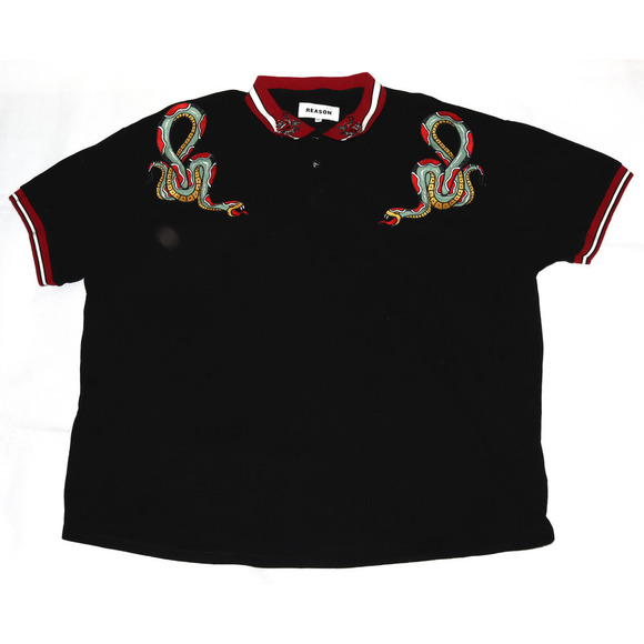 Reason Mens Short Sleeve Embroidered Rose Serpent Pearl Snap Polo Shirt Size 3XL - Picture 1 of 6